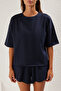 Lacivert Oversize/Geniş Kalıp İnce Esnek Şort T sihrt Örme Alt-Üst Takım TWOSS25AU00013 - 3