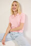 Pembe Polo Yaka Premium İplik / Özel İplik Triko Bluz TWOSS25BZ00184