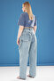 Açık Mavi Beli Ayarlanabilir %100 Pamuk Non-Stretch Büyük Beden Baggy Jean TBBAW25CJ00034 - 5
