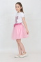 Girl's Ribbon Print T-Shirt Sequin Detailed Pink Skirt Suit April 23, October 29 Show Outfit - 7