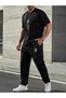 Diikey Sweatpants and T-shirt - Black Jogger T-Shirt Top and Bottom Tracksuit Set Oversize Crew Neck - 2