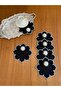 6 Pieces Black Gardenia Linen Star Patterned Cocktail Presentation Napkins with Pearls and Silver Embroidery - 2