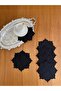 6 Pieces Black Gardenia Linen Star Patterned Cocktail Presentation Napkins - 2