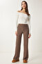 Wide Leg Comfortable Soft Trousers Brown Lub0073