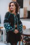 Black Color Ethnic Pattern Turquoise Embroidery Embroidered Front Double Laced Balloon Sleeve Design Jacket - 5