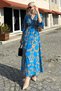 Blue Print Slit Detail Long Dress Mg2322 - 3