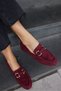 Picoli Women's Claret Red Real Suede Buckle Loafer Shoes - 3
