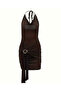 Halter Neck Draped Body Fitted Brown Mini Pinterest Dress - 4