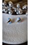 Special series gold plate detail white enamel blue heart pattern earrings