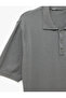 Buttoned Polo Collar Viscose Blended Short Sleeve Knitwear T-Shirt - 5