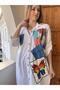Women's Oversize Patched Viscose Fabric Capri Sleeve Shirt Dress - 4