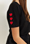 Women's Black Heart Embroidered Tshirt 60602008 - 6