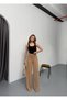 Women's Side Zipper Wide Leg Palazo Trousers Milk Coffee Color - 3