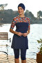 Short Sleeve Semi-Covered Swimsuit 24821 Navy Blue - 6