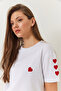 Women's White Heart Embroidered Tshirt 60602008 - 4