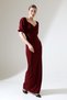 Burgundy Crepe Fabric Double Breasted Neck Balloon Sleeve Slit Detail Maxi Dress - 3