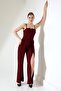 Burgundy Crepe Fabric Jumpsuit with Hanging Neck and Slit Detail - 2