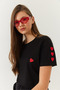 Women's Black Heart Embroidered Tshirt 60602008 - 4