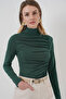 938 Gather Detailed Stand Collar Sandy Blouse - Emerald Green - 4