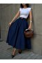 Navy Poplin Elastic-Waist Long Skirt 27321 - 3
