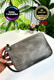 Rewoler Antique Gray Double Zipper Genuine Leather Clutch Bag