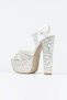 Women's Stone Embroidered Cross Strap Open Back High Platform Heeled Evening Dress Shoes - 4