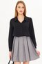 Women's Black V-Neck Balloon Sleeve Wrap Shirt Arm-25K 001088 - 4