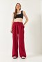 Women's Burgundy Wide Leg Masculine Woven Trousers 60271019 - 2