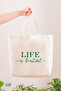 Printed Gusseted Canvas Tote Bag, Life Is Beautiful