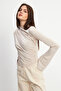Women's Cream Drawstring Detailed Stand Collar Sandy Blouse
