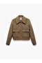 Long Sleeve Capped Pocket Detailed Zippered Crop Stamp Jacket - 3