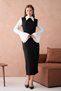 Women's Black Atlas Fabric Shirt Collar Sleeves Pleated and Slit Detailed Midi Pencil Evening Dress 278 - 5