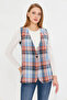 Women's Orange V-Neck Single Button Oversize Plaid Vest Arm-25K 001111
