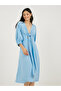Deep V Neck A-Line Midi Dress with Tie Up Detail - 5