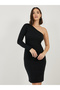 One Shoulder Neck Textured Bodycon Knee Length Dress