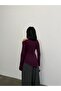 Women's Plum Draped Boat Neck Asymmetrical Lycra Knitted Blouse - 8