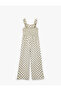 Polka Dot Square Neck Linen Blended Strap Long Jumpsuit - 2