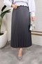 Women's Hijab Clothing and Leather Look Pleated Long Skirt with Elastic Waist Detail