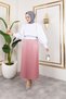 Women's Hijab Clothing and Leather Look Pleated Long Skirt with Elastic Waist Detail - 3