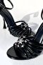 Women's Heeled Shoes with Metallic Glitter Stone Detail - 6