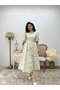 Green Azalea Flower Square Neck Flare Dress - 4