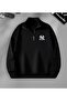 Unisex Half Zippered Ny Printed Black Sweatshirt