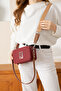 Women's Burgundy Tan Cross Strap 2 Compartment Box Mini Shoulder and Hand Bag Pbu5024 - 2