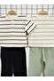 Boy's Striped Cotton T-Shirt Muslin Green Pants Set - 2