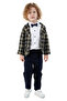 Boy's 4-Piece Suit Plaid Jacket, Print White Shirt, Bow Tie and Pants