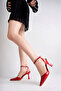 Women's Red Ankle Detailed Elegant Thin Heeled Shoes