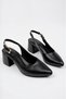Women's Black Skin Elegant Open Back Closed Front Thick Heeled Shoes