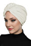 Crystal Fan Stone Embroidered Double-Sided Lined Cream Ready-made Hijab Hijab Evening Dress Bonnet - 2