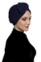 Crystal Fan Stone Embroidered Double Sided Lined Navy Blue Ready Made Hijab Hijab Evening Dress Bonnet - 7