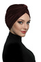 Cross Pleated Band Lined Brown Ready-To-Wear Turban Hijab Pool Cap Suitable for Medical Use - 3